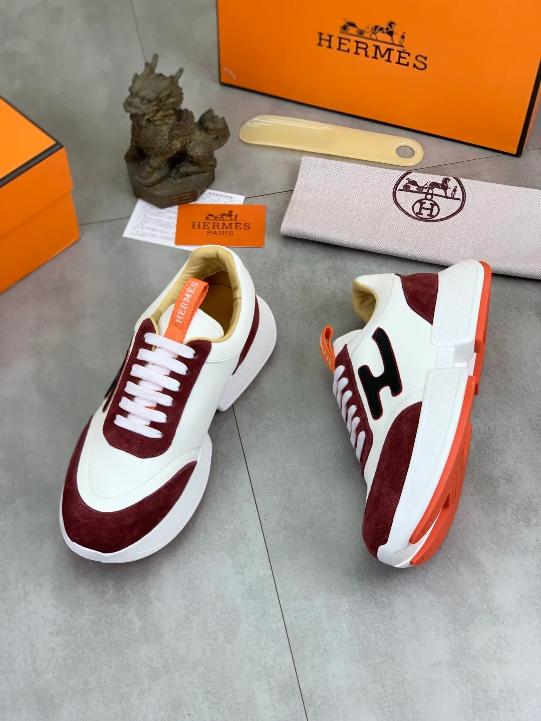 Men's shoes 💰P460 new style [HERMES] Hermès - High-end quality original order - Upper: 🔝 Napa calfskin, sewn brand 'H' totem - Inner: water-dyed cowhide - Outsole: ultra-light TPU foam; molded outsole - Ultra-high quality control·Fine workmanship: highlighted (high-end·luxury·grade) -Size: 38-44 (45 can be customized)·